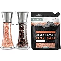 Salt and Pepper Shakers & 1 Kg Himalayan Pink Salt Set - Stainless Steel Refillable Grinders w/Kosher Rock Salt for Cooking