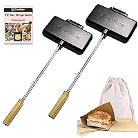 Double Pie Iron for Camping Cast Iron, Heavy-duty Campfire Sandwich Maker, Camp Cooking Equipment with Portable Bag, Recipe | 2 Sets