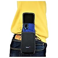 Nylon Cell Phone Pouch for T-Mobile Revvl 6 Pro/V+ 5 4 Plus 5G, Rugged W/Fixed Secure Belt Loop Clip Holder, Magnetic Closure, Fits with Case On Cell Phone (Black- Vertical)