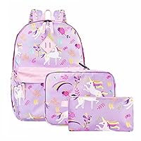 NICE CHOICE Preschool Backpack Kindergarten Elementary School Toddler Backpacks With Lunch Bag Pencil Case Set(Purple Unicorn Set, 15inch)