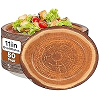 50 PCS Rustic Wood Grain Party Supplies Wood Slice Paper Plate Rustic Brown Woodland Wooden Disposable Paper Plates for Camping Hunting Lumberjack Birthday Baby Shower Wedding Party Decor (11 * 9inch)