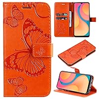 XYX Wallet Case for Samsung Galaxy S24, Embossed Butterfly PU Leather Case Flip Protective Phone Cover with Card Slots and Kickstand, Orange