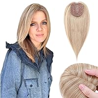 Hair Toppers Pieces for Women Real Human Hair, 10 * 12cm Silk Base No Bangs Hair Toppers Wiglets Hairpieces for Thining Hair Women Short Hair, 12 Inch (#18P613 Blonde & Bleach Blonde)