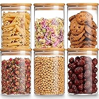 Glass Storage Jars with Bamboo Lid, 27 OZ Airtight Food Storage Jar with Labels, Clear Kitchen Canisters for Candy, Cookie, Rice, Coffee Beans, Snacks, Spices
