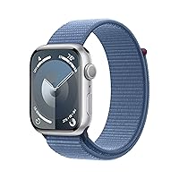 Apple Watch Series 9 [GPS 45mm] Smartwatch with Silver Aluminum Case with Winter Blue Sport Loop One Size. Fitness Tracker, ECG Apps, Always-On Retina Display, Carbon Neutral