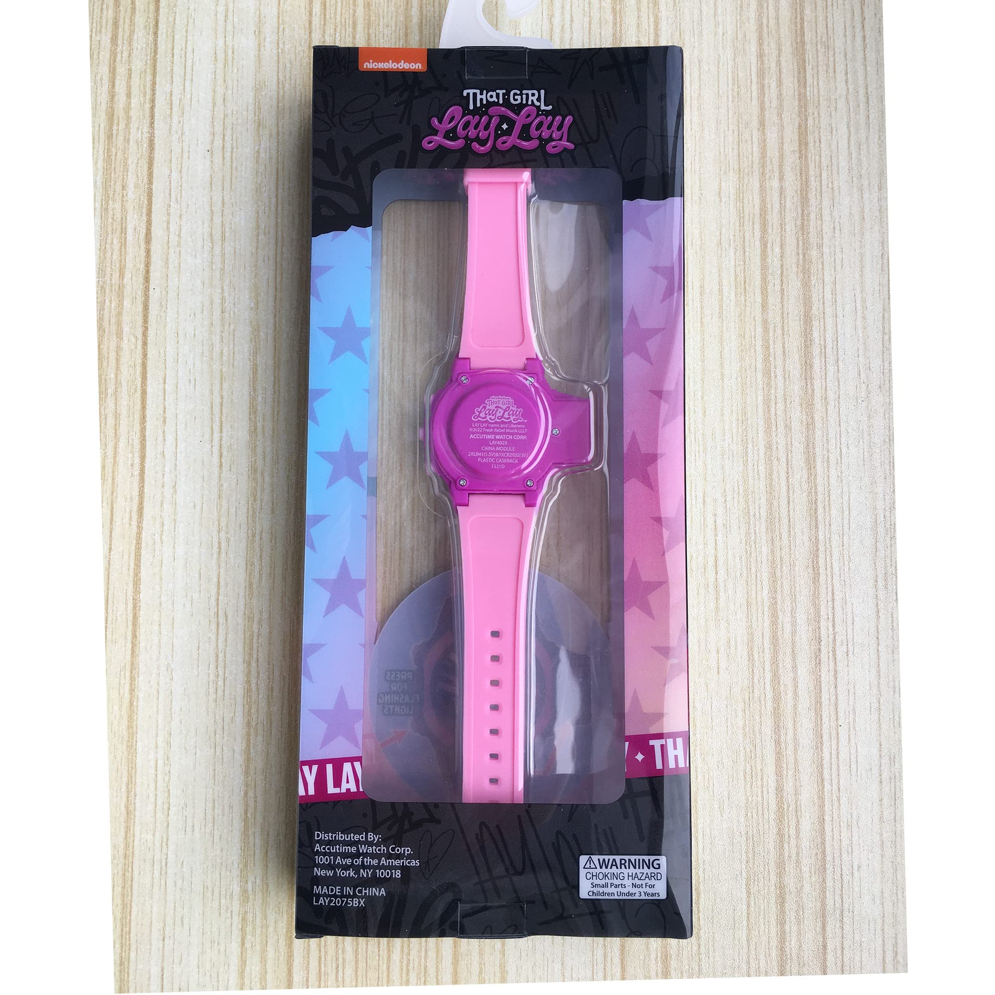 Accutime Kids Nickelodeon That Girl Lay Lay Purple & Pink Digital LCD Quartz Wrist Watch with Flashlight, Pink Strap for Girls, Boys, Kids (Model: LAY4029AZ)