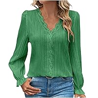 Womens Spring Tops, Ladies Deep V Neck Shirts Sexy Lace Balloon Sleeve Blouses Plain Solid Color Tunic Tops