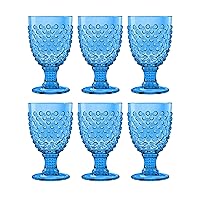 TarHong Hobnail Premium Plastic Drinkware Beverage/Goblet, 17 Ounce, Blue, Set of 6