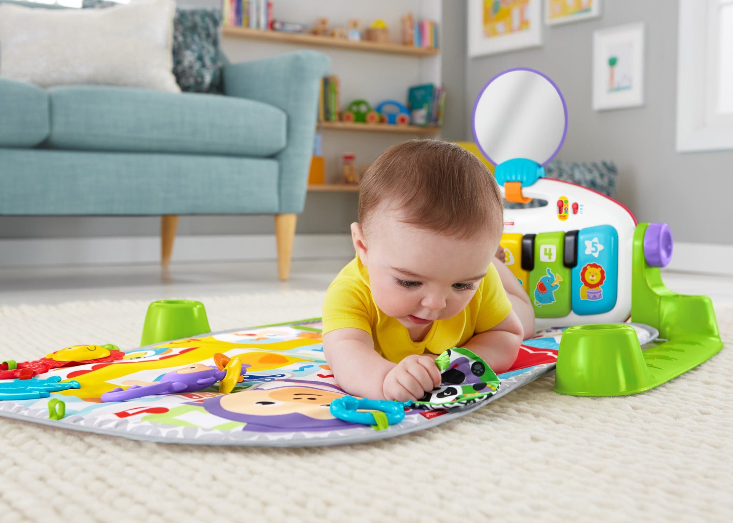 Fisher-Price Baby Playmat Deluxe Kick & Play Piano Gym & Maracas with Smart Stages Learning Content,5 Linkable Toys & 2 Soft Rattles (Amazon Exclusive)