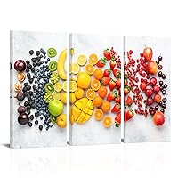 MLOML 3 Pieces Colorful Various Fruit Canvas Wall Art Strawberries Blueberries Cherries Mango Painting Food Picture for Kitchen Dining Room Decor Stretched and Framed Ready to Hang 16x32inchx3pcs