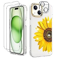 BAISRKE Clear Case Design for iPhone 15 6.1 inch, with 2 Pack Screen Protectors + 1 Pack Camera Lens Protector Slim Shockproof Women Cute Bumper Cover 6.1