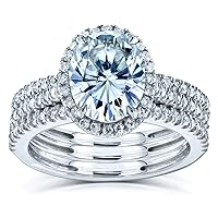 Kobelli Oval Moissanite Halo 3-Piece Bridal Rings Set 2 1/2 CTW 14k White Gold (DEF/VS, GH/I)