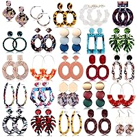 25 Pairs Acrylic Resin Statement Earrings Set for Women Girls Mottled Hoop Fashion Drop Dangle Jewelry Hypoallergenic for Sensitive Ears