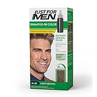 Just For Men Shampoo-In Color (Formerly Original Formula), Mens Hair Color with Keratin and Vitamin E for Stronger Hair - Light Brown, H-25, Pack of 1