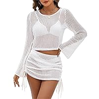 Blooming Jelly Women Swim Cover Up Beach Dress Crochet Swimsuit Coverup Sets Drawstring Summer Vacation Outfits 2024