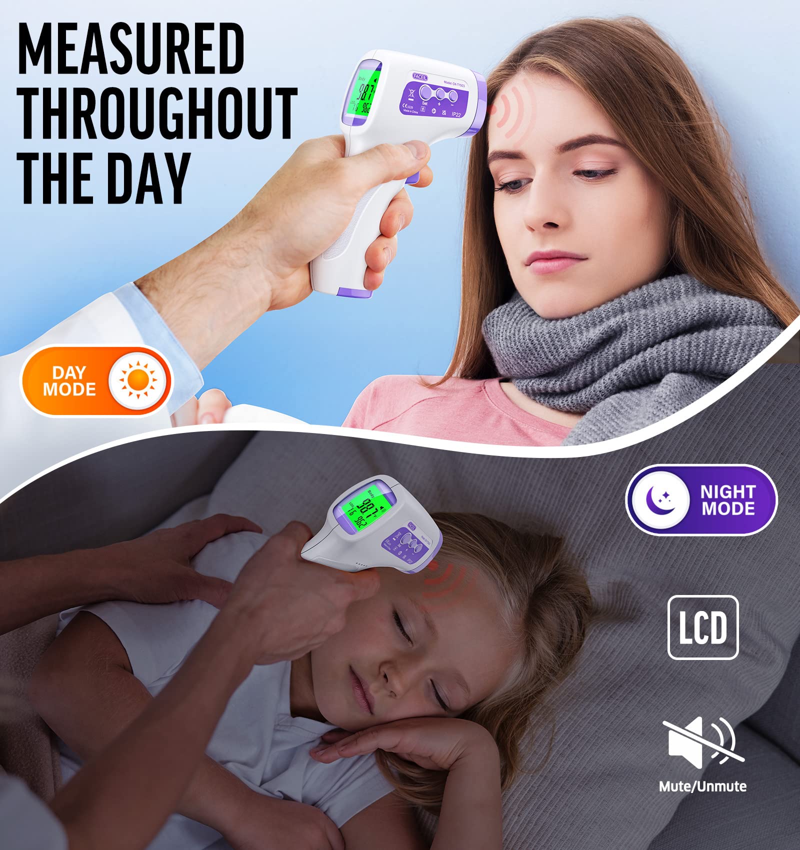 Thermometer for Adults Forehead,Touchless Thermometer for Fever,Digital Infrared Thermometer with Fever Alarm, C/F Switchable, 32 Set Memories Instant Reading Baby Thermometer for Adults and Kids