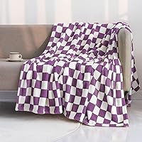 LOMAO Throw Blankets Flannel Blanket with Checkerboard Grid Pattern Soft Throw Blanket for Couch, Bed, Sofa Luxurious Warm and Cozy for All Seasons (Purple, 60
