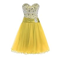 Women Beaded Tulle Prom Dress Short Cocktail Homecoming Ball Gown