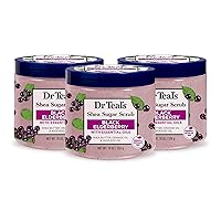 Dr Teal's Shea Sugar Body Scrub, Black Elderberry with Essential Oils, 19 oz (Pack of 3) (Packaging May Vary)