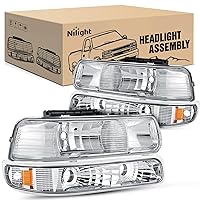 Nilight Headlight Assembly for 1999 2000 2001 2002 Chevy Silverado Avalanche 1500 1500HD 2500 2500HD 3500 Chevrolet Tahoe Suburban Replacement Headlamp Housing Bumper Lights Set, 2 Years Warranty