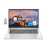 HP 17.3” Anti-Glare FHD Business Laptop, Intel Core i5-1335U, 32GB RAM, 1TB SSD, Backlit Keyboard, Numpad, Webcam, Fast Charge, Intel Iris Xe Graphics, HDMI, Silver, Win 11 Pro, 32GB USB Card