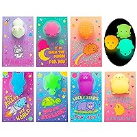 JOYIN 28 Pack Valentines Day Gift Cards with Cute Kawaii Mochi Squishy Toy to Squeeze Glow in The Dark Stress Relief Fidget Toy for Kids, Classroom Exchange Prizes Valentine Party Favor Toy