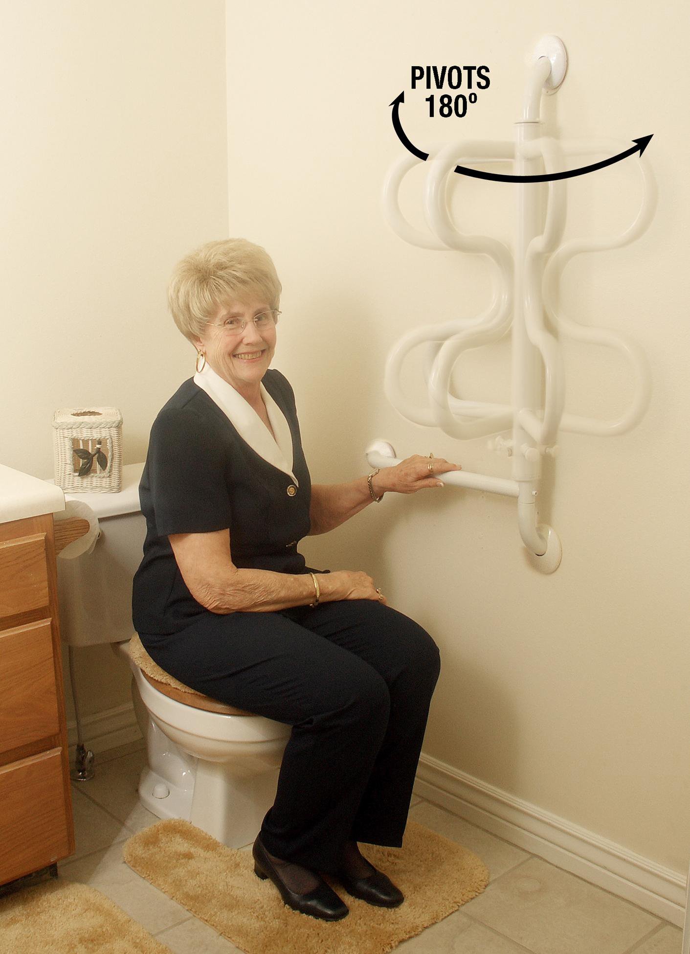 Stander Curve Grab Bar with Handrail, 14-Inch Bathroom Security Assist Bar for Toilet, Shower, and Bathtub Aid, Rotating Safety Handle, Wall Mounted Swing Grab Bar for Adults, Seniors, and Elderly