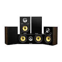 Fluance Signature HiFi Compact Surround Sound Home Theater 5.0 Channel Speaker System Including 2-Way Bookshelf, Center Channel Channel and Rear Surround Speakers - Natural Walnut (HF50WC)