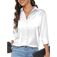 Women's Satin Silk Button Down Shirts for Women Long Sleeve Soft Formal Work Shirt Womens Sexy Blouses Tops XS-XXL