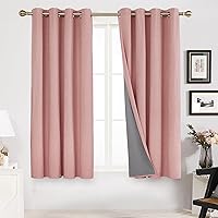 Deconovo 45 Inch Curtains 2 Panels, Pink Blackout Curtains Living Room 100% Light Blocking Drapes, Linen Textured Energy Saving Thermal Curtains for Kitchen/Bedroom (Coral Pink, 52W x 45L Inch)