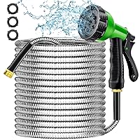 Metal Garden Hose 100 ft - Stainless Steel Water Hose 100ft with 10 Function Nozzle, No Kink, Flexible, Lightweight, Puncture & Rust Proof Metal Garden Hose for Yard, RV, Garden, Outdoor