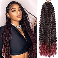 Passion Twist Hair Burgundy Red 24 Inch 8 Packs Passion Twist Crochet Hair Water Wave Braiding Hair Long Spring Twist Hair Crochet Braids Synthetic Hair Extension (24 Inch (Pack of 8), TBG)