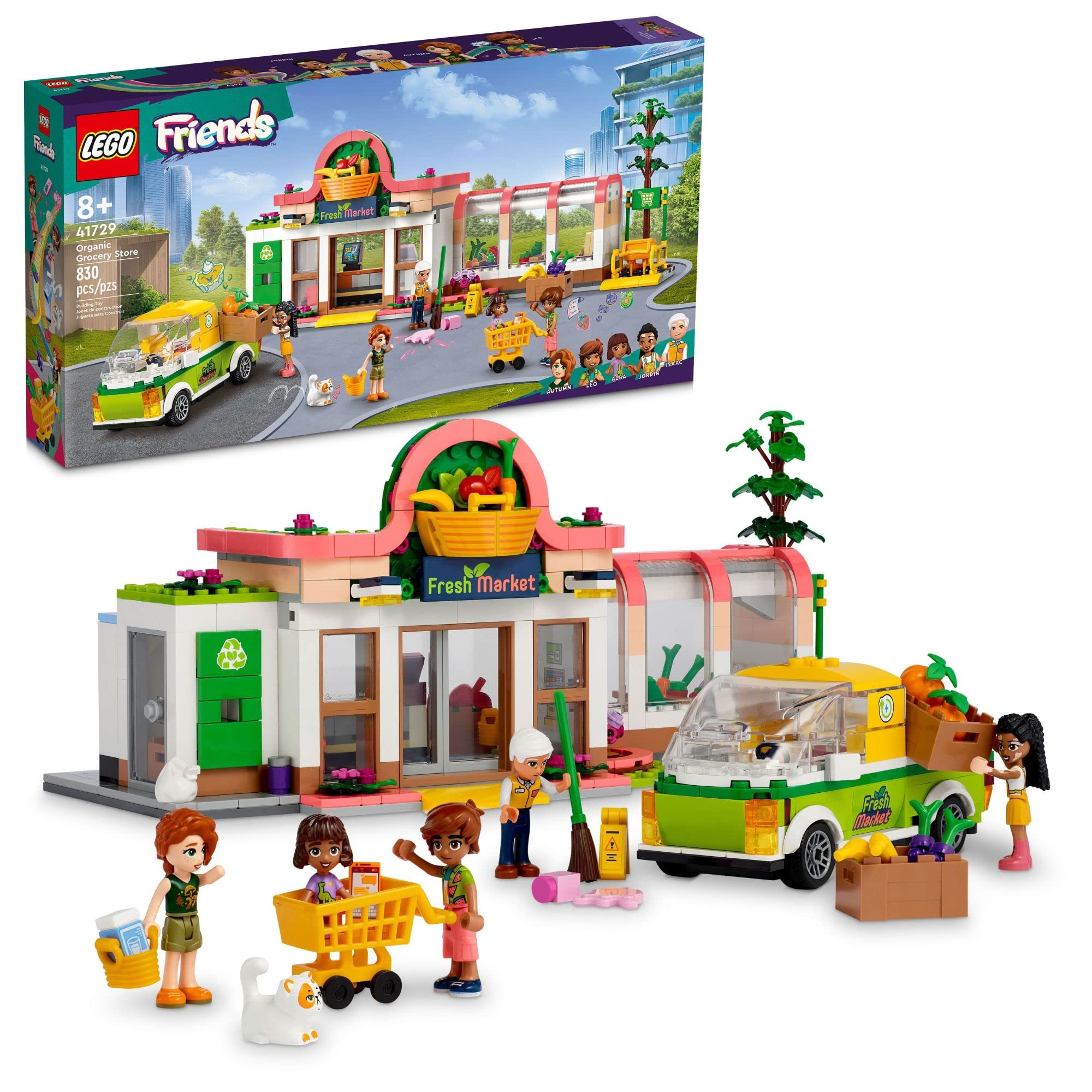 LEGO Friends Organic Grocery Store 41729, Supermarket Toy Shop for Girls and Boys 8 Plus Years Old, Playset with Truck & 4 Mini-Dolls