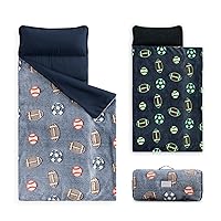 Wake In Cloud - Glow in The Dark Nap Mat with Pillow and Blanket, for Toddler Kids Boys Girls in Daycare Kindergarten Preschool, Sports Baseball Soccer on Navy Blue