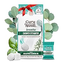 GuruNanda Breathe Shower Steamer Tablets (Pack of 10) - 100% Natural Eucalyptus Essential Oil helps with Congestion and Basil Supports Stress Relief & Mental Clarity - Perfect for Home Spa & Self Care