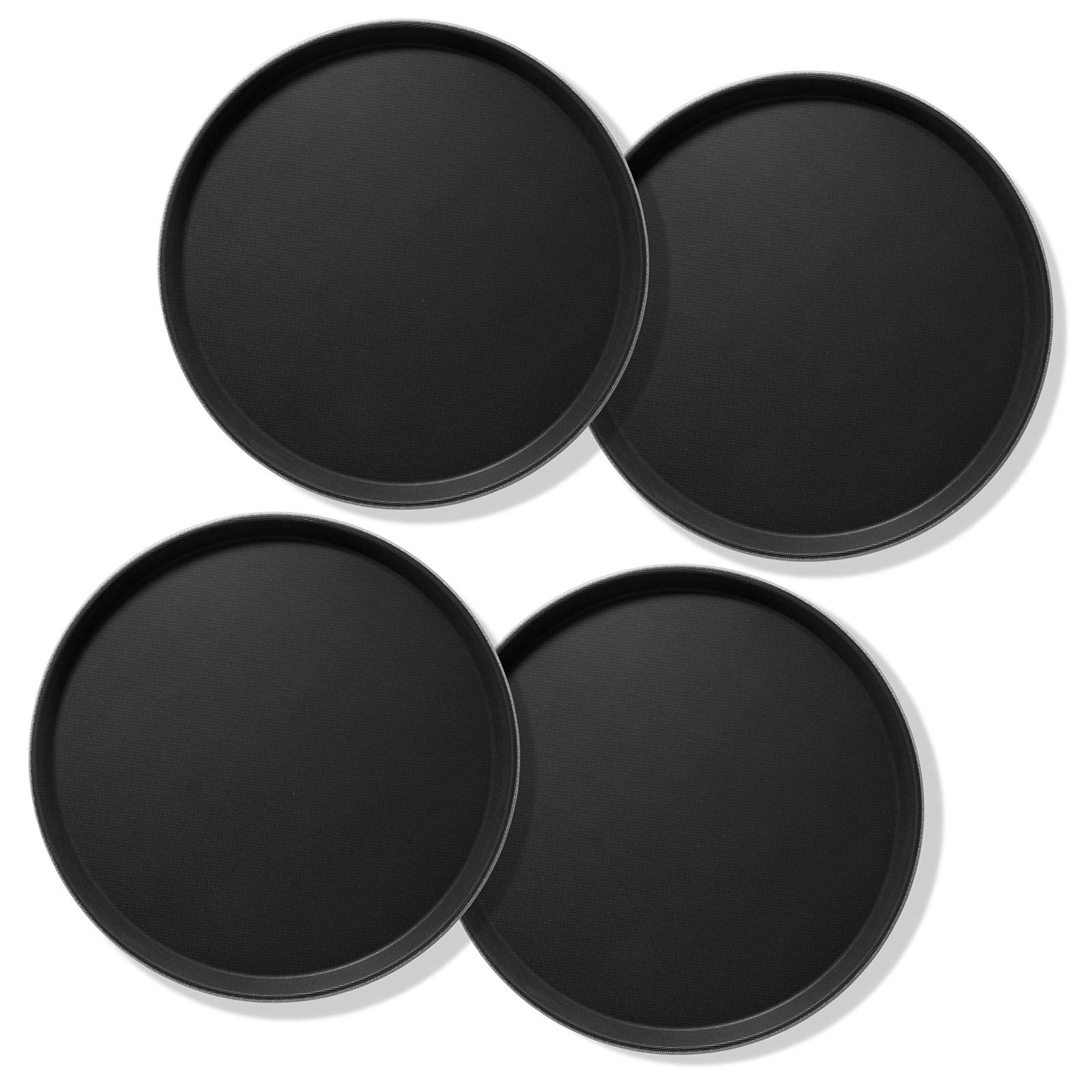 Jubilee (Set of 4) 16" Round Restaurant Serving Trays, Black - NSF Certified Non-Skid Food Service Tray