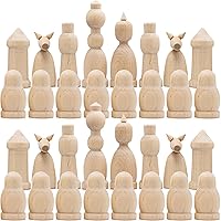 Unfinished Wood Chess Pieces Only Set of 32 pcs - Paint Your Own Chess Set - Blank Chess Sets for DIY- Wooden Peg Dolls Unfinished for Arts and Crafts