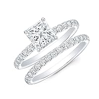 2.50 CT Princess Cut Moissanite Engagement Ring In 14K White Gold & 925 Sterling Silver Bridal Set Ring Solitaire Ring Eternity Band Gift For Her
