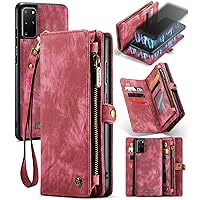 ZORSOME Wallet Case Cover for Samsung Galaxy S20 Plus,2 in 1 Detachable Premium Leather PU with 8 Card Holder Slots Magnetic Zipper Pouch Flip Lanyard Strap Wristlet for Women Men Girls,Red