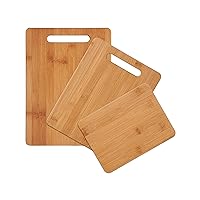 3-Piece Wood Cutting Board Set, Reversible Chopping Boards for Meal Prep and Serving, Charcuterie Boards, Wooden Cutting Boards with Built-in Handles, Set of 3 Assorted Sizes, Bamboo