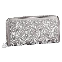 Bling Rhinestone Quilted Diamond Pattern Sparkle Accordion Wallets for Women Purse Multi Colors… (7373-Pewter)