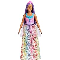 Dreamtopia Royal Doll with Curvy Body, Purple Hair & Sparkly Bodice Wearing Removable Skirt, Shoes & Headband