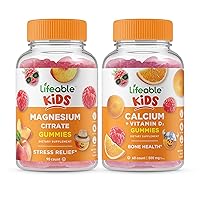 Lifeable Magnesium Citrate Kids + Calcium with Vitamin D Kids, Gummies Bundle - Great Tasting, Vitamin Supplement, Gluten Free, GMO Free, Chewable Gummy