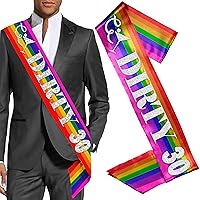 30th Birthday Gifts - Silver Sparkle Dirty 30 Rainbow Satin Sash - LGBTQ Gay Pride Party Supplies & Decorations - Rainbow Sash(Dirty30) Slv/Rbw