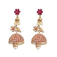 Bollywood Fashion Style Red Indian Polki Earring Partywear Wedding Wear Jewelry