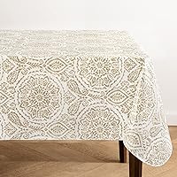 Elrene Home Fashions Savannah Boho Paisley Water- and Stain-Resistant Vinyl Tablecloth with Flannel Backing, 52 Inches X 52 Inches, Square, Taupe