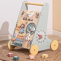 Wooden Baby Walker, Wooden Push Walker with Wheels, Push Toys for Babies Learning to Walk, Baby Walkers Activity Center for Boys and Girls