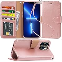 Arae Compatible with iPhone 13 Pro Max Phone Case Wallet with Card Holder for Women and Men Flip Cover and Wrist Strap for iPhone 13 Pro Max 6.7 inch-Rose Gold