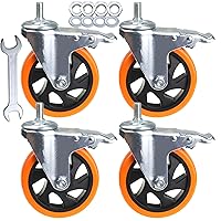 Stem Casters Heavy Duty Swivel Threaded Stem Caster Wheels with American Size 1/2''-13x1'' Thread Dual Locking Wheel with Brakes Pack of 4 (5 inch, with Brake)