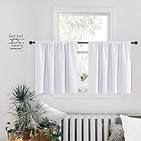 PONY DANCE Window Curtain Valances - Rod Pocket Drapes Set Thermal Insulated Curtain Panels Noise Reducing Window Treatment for Kitchen, 42 W x 30 L inch, Pure White, 2 PCs